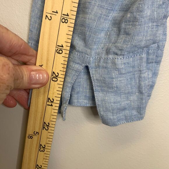 Womens Lands End Blue Linen Tunic Eyelet Capiz Shell Buttons Summer Beach Resort - Picture 11 of 12